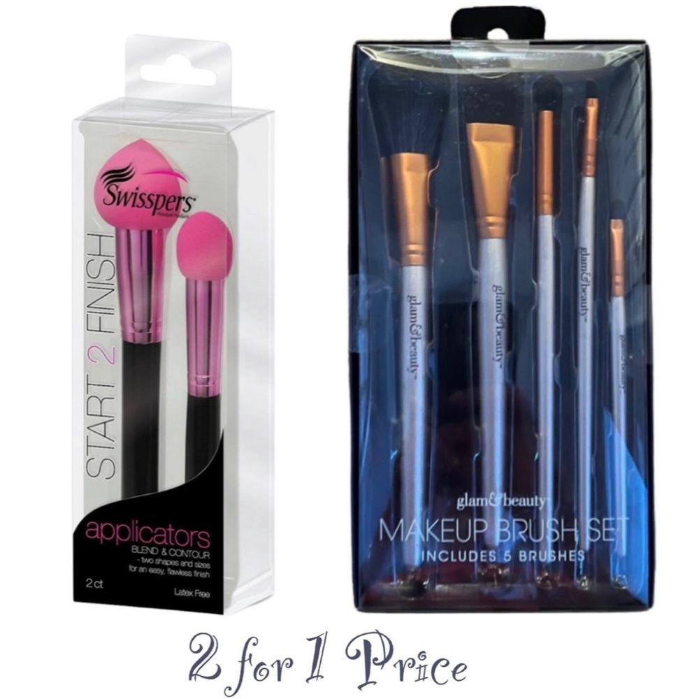 Swisspers 2 pc Applicators and Glam & Beauty 5 pc Makeup Brush Set